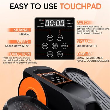 Morelax Mini Ellipsentrainer: компактний електричний тренажер для дому з пульт дистанційного керування, дисплеєм та неслизьким покриттям. Чорний колір