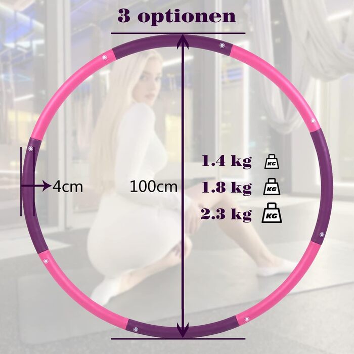 Фітнес обруч Hoola Hoop 2,3 кг для схуднення, 8 секцій, 100 см, для дорослих, новачків і досвідчених, тренажер для дому