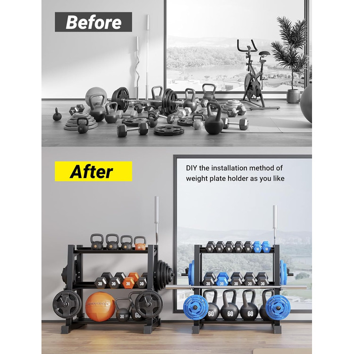 Стойка для гантелей Dripex на 3/5 рівнів, сумісна з гантелями, гирями та штангами, макс. 500 кг, регульована. Багатофункціональна