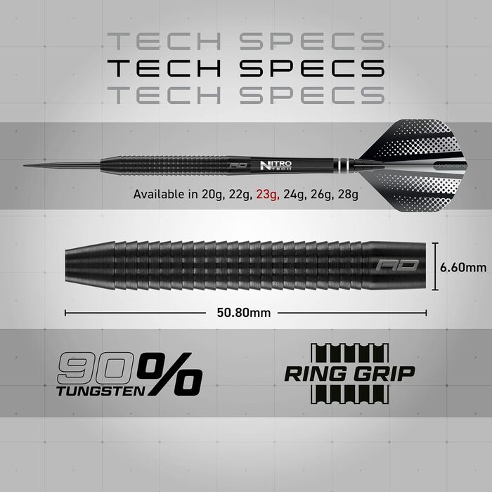 Дарти сталеві Red Dragon Razor Edge Black 23г з пір'ям та стеблами (Тунгстен, професійні)