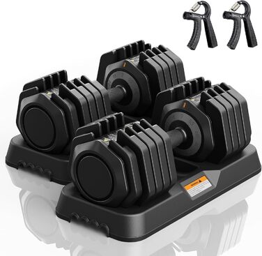 Набір гантелей регульовані, 11 кг/24.5 кг, 2 шт. з неслизьким грифом, швидке регулювання ваги, чорний колір