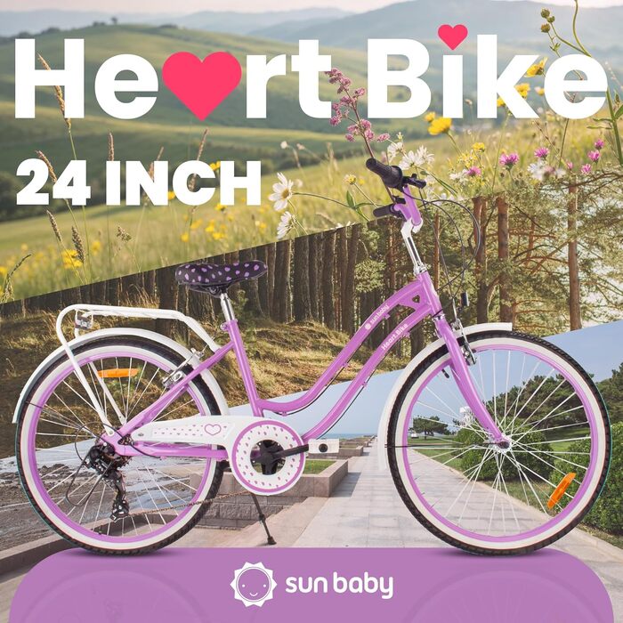 Дівчача дитяча велосипед Sun Baby 20 дюймів, 6 швидкостей Shimano, регульоване сідло, біло-золотий колір (24 дюйми, фіолетовий)