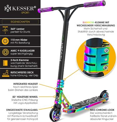 Трюковий самокат KESSER GT-Limit, 360° кермо, ABEC 9, 110 мм PU колеса, для дітей та дорослих