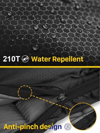 Спальний мішок Forceatt зимовий 4 сезони -7~20°C для дорослих (210x80 см), водовідштовхуючий, компактний, для кемпінгу, трекінгу та подорожей. Чорний - 2.4 кг