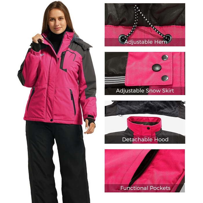Жіноча куртка Wantdo для гірського хайкінгу та походів, водонепроникна вітрозахисна куртка-вітрівка з капюшоном, тепла з підкладкою, рожево-рожевий колір, розмір M