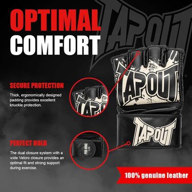 Боксерські рукавички Tapout MMA Pro з натуральної шкіри, чорні/екрю, розмір L