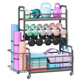 Стійка для гантелей Homeiju: зберігання гантелей, гир, йога-матів, з колесами та гачками (сіра)