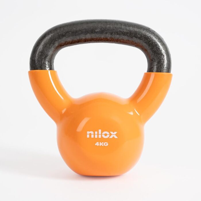 Kettlebell Nilox 4 кг для фітнесу та дому, зручна ручка, плоска основа, чавунний корпус