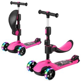 Самокат дитячий BremToy Roller з сидінням, регульований, колеса PU, рожевий для дітей 3-12 років