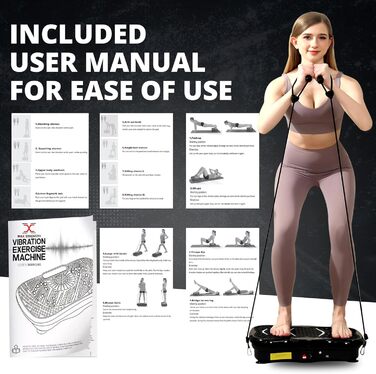 Платформа для тренувань MAXSTRENGTH з вібрацією | 99 рівнів інтенсивності та 5 програм | Тренування всього тіла | Домашні фітнес-прилади з Bluetooth-динаміками та еластичними стрічками (Чорний)