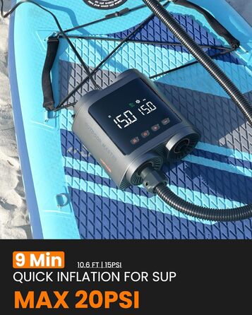 Електричний насос для SUP дошки OutdoorMaster Vortex: 20 PSI, 12V/15.8V, 8 насадок, для надування та здування, з автоматичним вимкненням та охолодженням