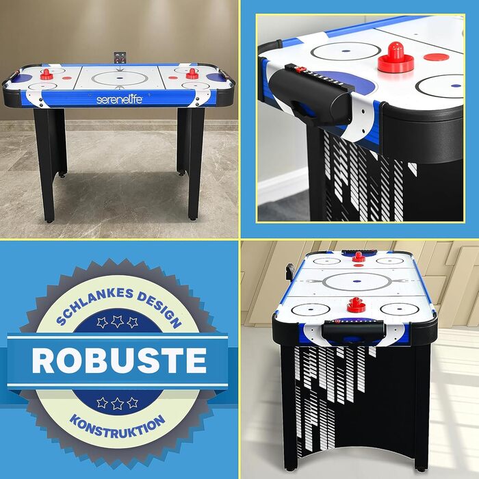 Серенелайф Ейрхокей: стіл для ехокею, ігровий стіл для геймерів, стіл для ехокею, ігри, шайби та шайбелі, міцний стіл для ехокею для дітей та дорослих, повний розмір, блакитно-чорний колір