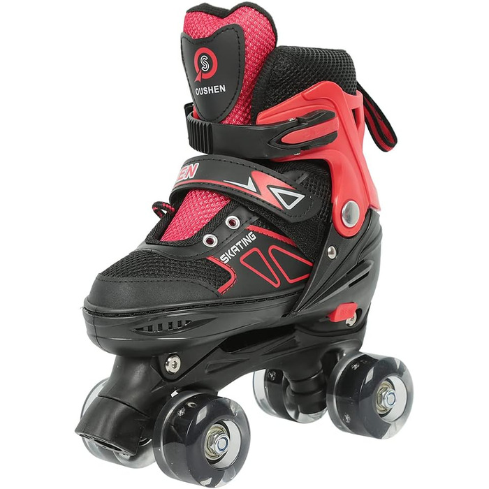 Інлайнери (ролики) для дітей та дорослих, розмір M, з великими колесами 76 мм, регульовані, світлодіодні, червоно-чорні
