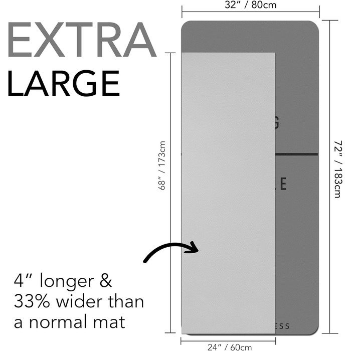 Тренувальний килимок для йоги та фітнесу – великий, 183x80 см, 10 мм, TPE, сірий – для дому, HIIT, Pilates, гімнастики