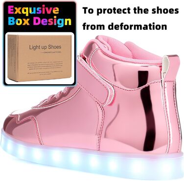 APTESOL Кросівки LED з підсвічуванням High-Top, USB-зарядка, рожеві для жінок та чоловіків (44 EU)