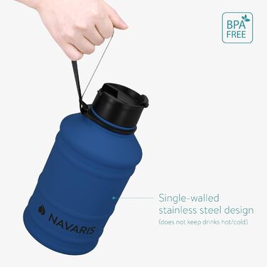 Navaris Фітнес пляшка для води 2,2 л з нержавіючої сталі, спортивна пляшка для тренувань, BPA-free, синя