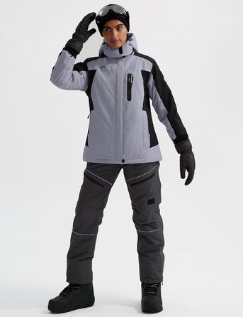 Жіноча лижна куртка GEMYSE: водонепроникна, вітронепроникна, з флісовою підкладкою, для активного відпочинку на снігу (XXL, Чорно-сірий)