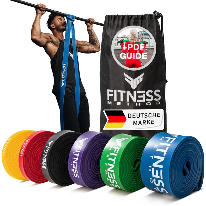 Еластичні гумки для фітнесу - набір 6 шт. / окремо з сумкою та інструкцією. Тренування вдома, тяга, фітнес-гумки (жовтий, червоний, чорний, фіолетовий, зелений, синій)