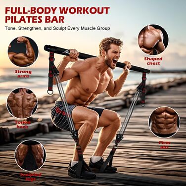 Набір для пілатесу HPYGN з 4 еластичними стрічками, регульоване обладнання для пілатесу для жінок та чоловіків, багатофункціональний набір для фітнесу, стрічки для стегон, ніг, рук, домашній спортзал, йога, силові тренування, розтяжка (чорний)