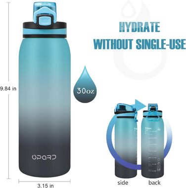 Спортивна пляшка для води Opard 900 мл з герметичним кришкою, без BPA, Tritan, для фітнесу (блакитно-сірий градієнт)