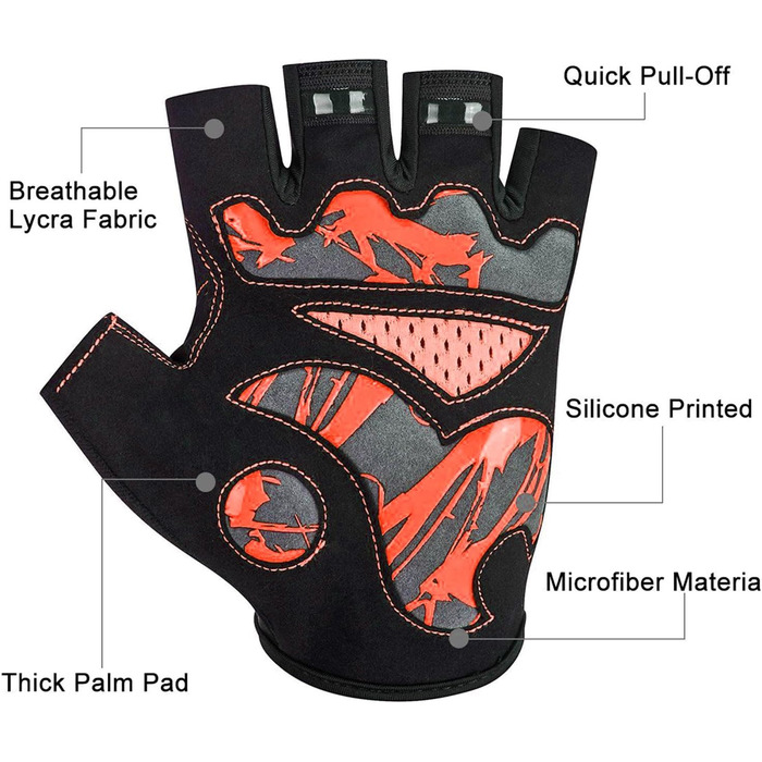 Велосипедні рукавички для чоловіків та жінок, напівпальцеві, дихаючі, антиковзні - помаранчевий, розмір M