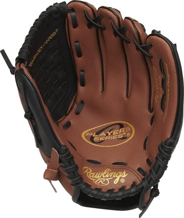 Дитяча бейсбольна рукавичка Rawlings Players Series для т-болу, права рука, розмір 9-11,5'' (26,7 см), для дітей 6-8 років, темно-коричнева/чорна