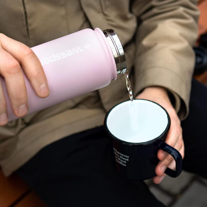 Термобутилка Wessper 500 мл з нержавіючої сталі, герметична, BPA-Free, 3 кришки, рожева, для спорту, дітей і дорослих, кемпінгу, велосипеда, outdoor