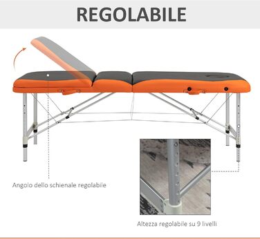 HOMCOM Складаний масажний стіл з алюмінію, з підголовником та сумкою для перенесення, до 225 кг - 215 x 60 см