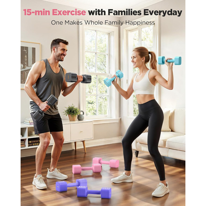 Набір гантелей FEIERDUN регульовані 2 шт., 2/4/6/8/4,5 кг, для жінок, швидке регулювання ваги, подвійний захист, для домашнього фітнесу (B-Cute Pink)