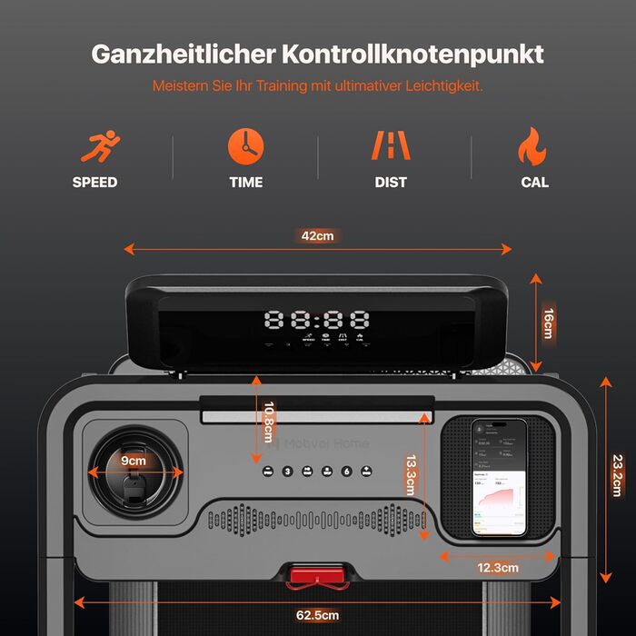 Бігова доріжка Mobvoi Home Ultra 3-в-1 для дому та офісу, 2,5 к.с., нахил 6%, велика бігова поверхня, LED-дисплей, тримач для чашки, телефону, ноутбука, вага до 120 кг, швидкість до 12 км/год
