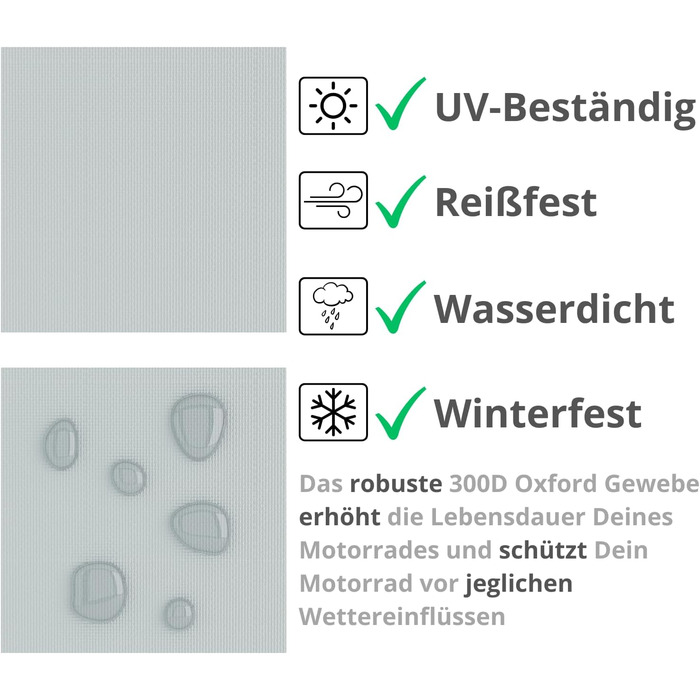 REVALA® Захисний чохол для мотоцикла Outdoor & Indoor | Водонепроникний гараж для мотоцикла | Міцний чохол для скутера | Стійкий до спеки + сумка | 225x100x125 см
