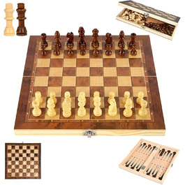Дерев'яний шаховий набір 3 в 1, складаний, міжнародні шахи, для подорожей, вечірок, сім'ї, дітей та дорослих, 39x39 см