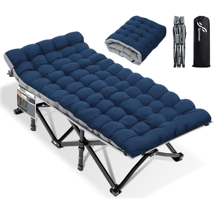 Розкладне ліжко Sportneer з матрацом: для кемпінгу, відпочинку на природі та дому (200x81x47 см, сірий)