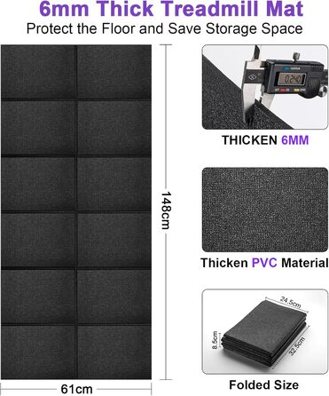 Килимок під бігову доріжку та велотренажер, захисний підкладник для фітнес-обладнання, 148×61 см, посилений