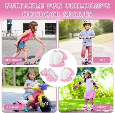 Набір наколінників Kinder 6 в 1: захист для колін, ліктів та зап'ясть. Підходить для скейтбордингу, інлайнів, Hoverboard, велосипеда (Рожевий, Білий)