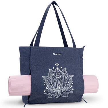 Сумка для йоги Gonex велика, для пілатесу, дорожня, з кишенями, міцна Canvas, з відділенням для килимка, блакитна L