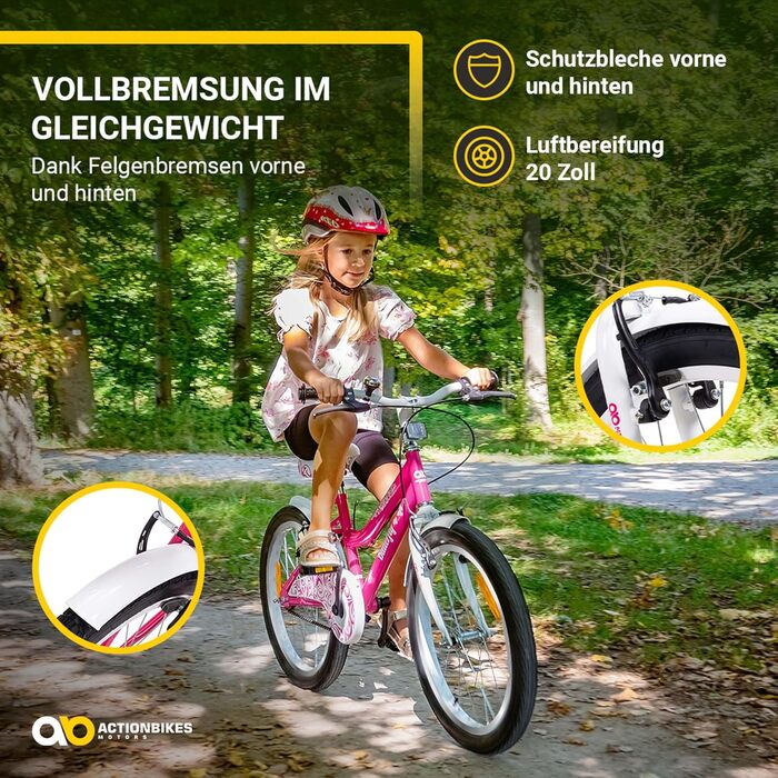 Дитячий велосипед Actionbikes Butterfly 20 дюймів, V-Brake, для дівчаток, з крилами, від 6 до 9 років
