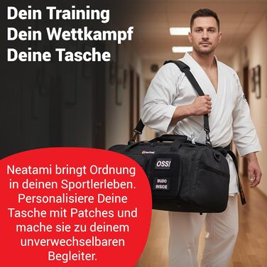 Спортивна сумка для бойових мистецтв 50L чорна для дзюдо, джиу-джитсу, карате з окремими відділеннями та відділенням для взуття