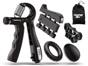 Набір для тренування кисті рук - 5 шт. (гумовий, кільцевий, м'ячик) з сумкою - тренажер хвата - опір 5-60 кг