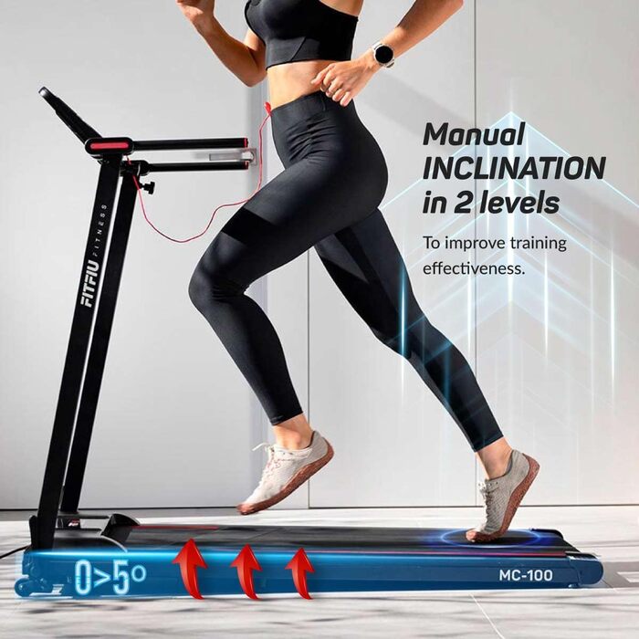 FITFIU MC-100 Складне бігове полотно: 2 нахили, Bluetooth, 12 програм, KINOMAP, до 120 кг, для дому/офісу