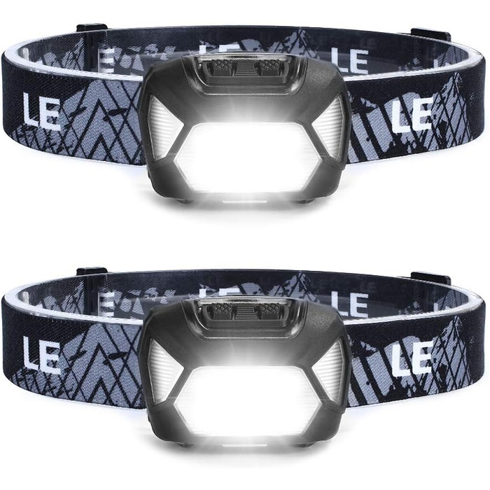 Лепро налобний ліхтар, 2 шт., надпотужний LED ліхтар з 6 режимами освітлення, водонепроникний, на батарейках, для їзди на велосипеді, бігу, кемпінгу, для дітей та дорослих, чорний