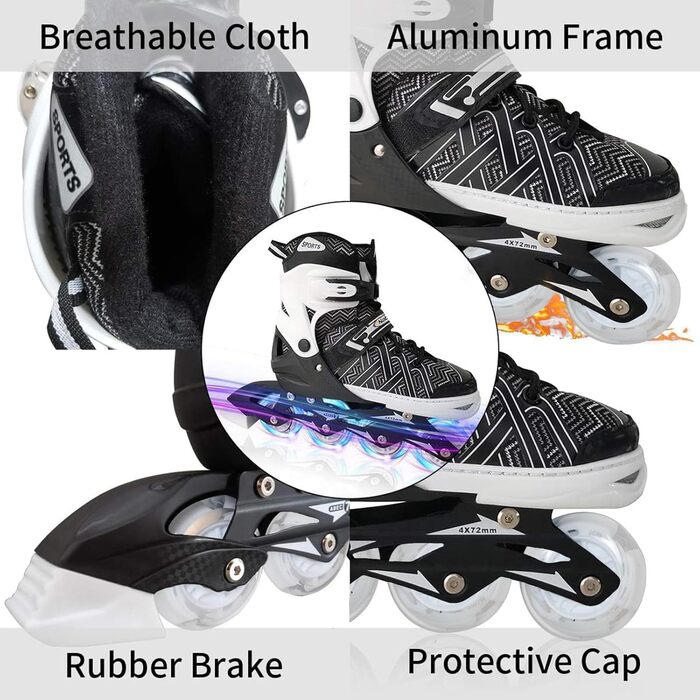 Роликові ковзани Nattork для хлопчиків з підсвічуванням, розмір 32-36, чорні