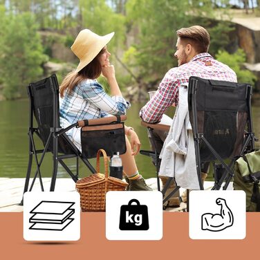 Складний туристичний стілець Ørnland для кемпінгу, риболовлі та пляжу - чорний/коричневий, до 150 кг, з кишенькою та підстаканником