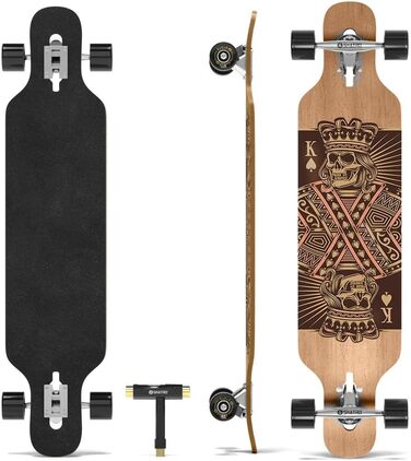 Лонгборд SKATRO Dropthrough Freeride з T-Tool Blackskull, скейтборд для фрірайду, чорний