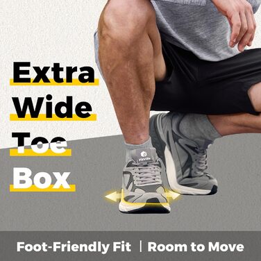 Кросівки для бігу FitVille для чоловіків з широкою стопою (X-широкі) сірого кольору, розмір 44.5 EU, спортивні, зручні, дихаючі, з неслизькою підошвою