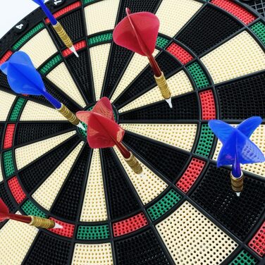 Електронна дартс-мішень Carromco SCORE-301, 4 отвори, червоно-зелено-бежево-чорна, для 1-8 гравців, з дротиками, 26 ігор (Cricket), на батарейках