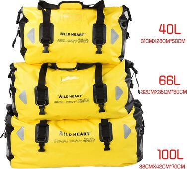 Водонепроникна сумка для подорожей Wild Heart PVC500D 40L, 66L, 100L з регульованим плечовим ременем та внутрішньою кишенею, жовта