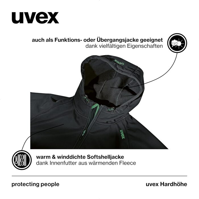 Чоловіча софтшелл куртка uvex Hardhöhe — водовідштовхуюча та дихаюча функціональна демісезонна куртка, чорна, розмір XL