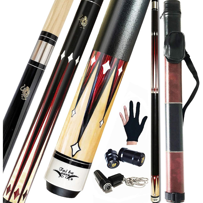 Професійний бильярдний кий Billard-Queuestab з чохлом Hartschalenkoffer, 13 мм наконечник, 147,3 см, тверде дерево (канадський клен), вага 18,19,20,21,22 г, кольори: синій, чорний, червоний, сірий, зелений, аксесуари