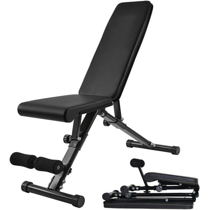 Складана універсальна лавка для жиму Max Strength, регульований кут, м'яке сидіння, для дому та спортзалу, чорна